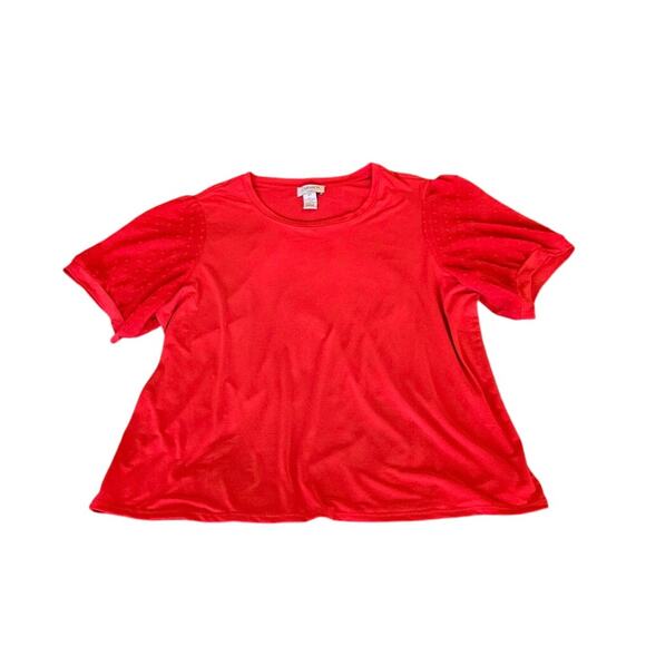 Carmen Marc Valvo Red Short Sleeve Women’s 2X Textured Sleeves Stretchy Blouse - Picture 2 of 9